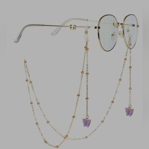Glasses Chain with Purple Butterfly Charms Gold